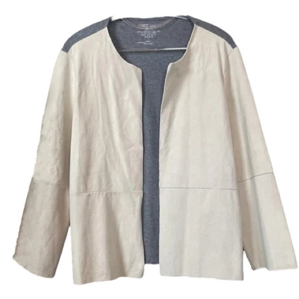 Majestic Filatures Deluxe Washable Leather Cotton Jacket Beige Gray Size 3 M/L